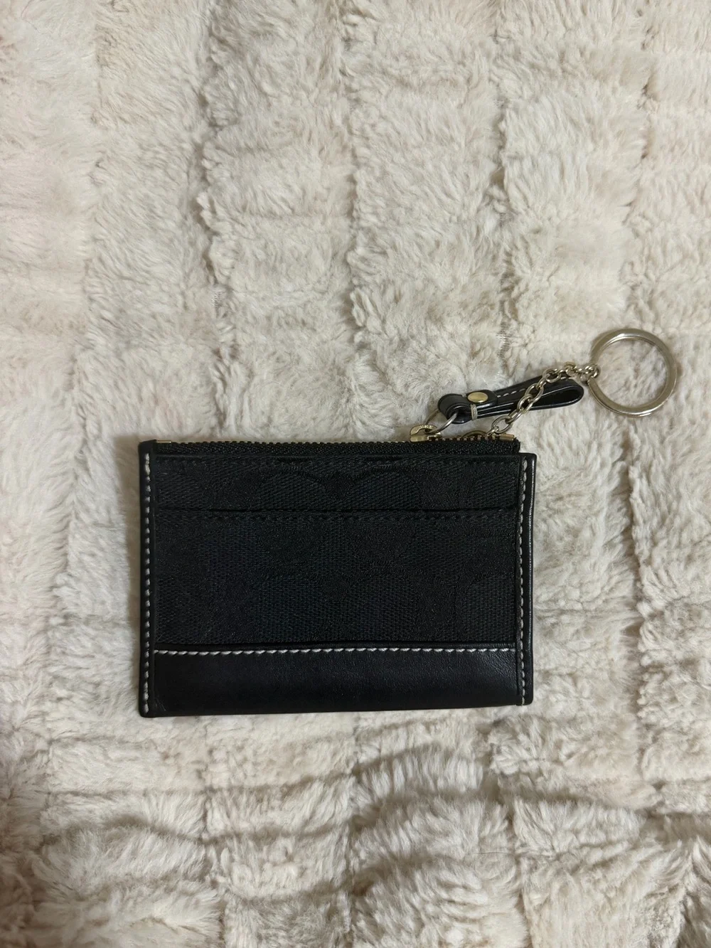 Coach Black Signature Canvas Card Holder with Key Ring